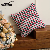 YIRUIO Christmas Decor Houndstooth Pillow Case Winter Warm Cozy Downy Microfiber Knitted Throw Pillow Cover Sofa Cushion Cover