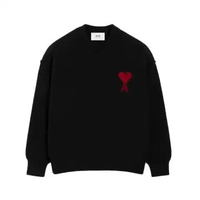 AMI Paris Red Ami De Coeur Inside Out Seams Crewneck Sweatshirt Black S Black