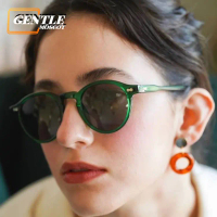 (GENTLE MOSCOT) Korean Style Fashion Classic UV400 Sunglasses for Women Retro Round Frame Outdoor Sh