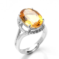 【寶石方塊】天然黃水晶戒指-10*14mm-925銀飾-活圍設計-R0440