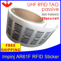 UHF sticker RFID tag impinj MonzaR6 AR61F wet inlay 915m 860-960mhz EPC 6C 20pcs free shipping self-adhesive passive RFID label