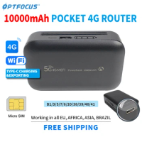OPTFOCUS 4G lte Portable Modem Wireless Router Powerbank USB TYPEC 4G SIM Card 10000Mah MIFI Modem 4G Mini Pocket Wifi Hotspot