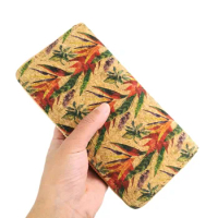 STRELITZIA FLOWER PATTERN LONG CORK WALLET WOMEN COIN PURSE