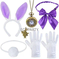 Easter White Rabbit Costume Bunny Dress Up Accessory Kit Include Headband Clock Necklace Tail Bowtie Nose Sets 30