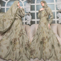 ZELVA SERIES BY D'MECCA SYARI GAMIS CERUTY PREMIUM PRINTING PLISKET FREE 2 SET JILBAB SCARF DAN KHIM