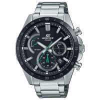 CASIO EDIFICE 三針三眼自信綠指針紳士腕錶-銀X黑(EFR-573DB-1A)/47.1mm