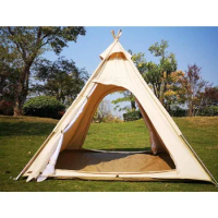 Latourreg 2 Person Outdoor Camping of 2M Canvas Camping Pyramid Tent Large Adult Teepee Pagoda Tent
