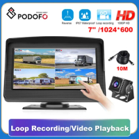 Podofo Car Mirror Video Recordable Wired touch screen Weatherproof HD Camera Parking System For Car Truck Bus Trailer Dashboard