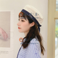 蓓蕾帽貝雷帽女春夏天海軍帽韓版刺繡字母蝴蝶結水手帽秋冬畫家【淘夢屋】