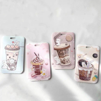 Card Holder Milk Tea Print Hard PVC ID Badge Holder with Short Rope | Perfect for School Office Exhi