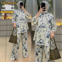 Savira One Set Baju Wanita Setelan Rayon Premium Motif Atasan Rempel Celana Kulot Lebar Jumbo LD 115
