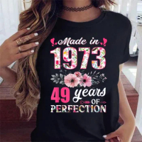 Women's T-shirt Made in 1973 Flowers 49 Years Old 50 Years Old Wife's Birthday Gift Flowers Printed Casual Pattern T-shirt Top
