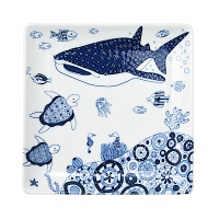 Natural69 波佐見燒 CocoMarine系列 方形淺盤 17cm 海中鯨鯊 日本製