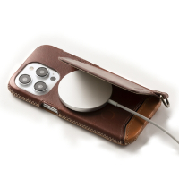 【n max n 台灣設計品牌】iPhone15 Pro 經典系列 - 磁吸站立卡袋手機皮革套 - 巧克力