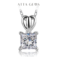 Kalung Loket Moissanite, Potongan Persegi Puteri, Warna D, 1.5ct, Perak 925, Kalung Lalu Ujian Moiss