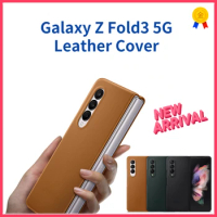 For Samsung For Galaxy Z Fold3 5G Leather Cover Galaxy Z Fold3 5G Half-wrapped Case Plain Case Original Z Fold3 Case
