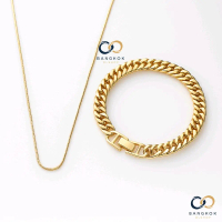 Kalung bulat titanium satu se gelang rantai (8mm×19cm) warna gold