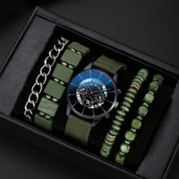 Men's fashion Trend Style Mechanical Style Green Series Quartz watch +4 bracelets