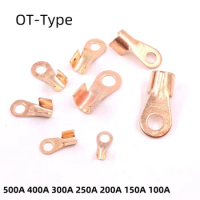 1/5pcs OT Terminal 500/400/300/250/200/150/100A Wire Terminal Red Copper Nose Lugs Crimp Open Mouth Cable End Connector Splice