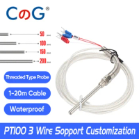 CG WZPT-03 PT100 M8 Threaded Type Probe Temperature Sensor Thermocouple with 1/2/3/5m Waterproof High Precision 3 Wire Cable
