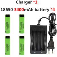 4pcs 3.7v 3400mah 18650 Lithium Rechargeable Li-ion Battery For Panasonic+1*NK-809 Dual Charger for Led Flashlight Power Bank