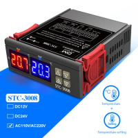 AC110-220V Dual Digital Temperature Controller Two Relay Output module Thermoregulator Thermostat With Heater Cooler STC3008