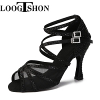 Loogtshon Black Latin Dance Shoes Latin dance shoes latin dance shoes woman heel 5.5 cm heels dance shoes women's sports shoes