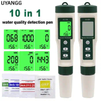 PH Meters 10 in 1 Water Quality Tester PH/TDS/EC/SALT/TEMP/S.G/ORP/H2/Fertile/Resistivity Tester Pen For Aquarium Swimming Pool
