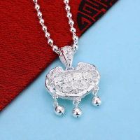 Real Pure S990 Fine Silver Pendant Lucky Hollow Spray Lock Pendant Best Gift