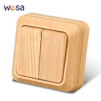 WESA Wood Wall Mount Switch Classic Flame Retardant Plastic Panel 2 Gang 1 Way Vintage Imitation Wooden Color Wall Switch 16A AC