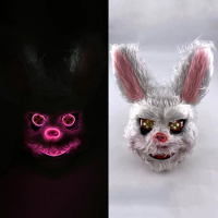 Bloody Plush Bunny Mask Rabbit Bunny Animal Head Cover Mask Spooky Mask Costume Props for Halloween Cosplay Dance Party