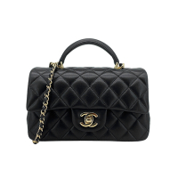 Chanel Coco Handle 羊皮淡金鍊迷你手把斜背口蓋包(AS2431-黑)