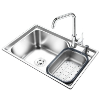 不鏽鋼水槽 廚房304不鏽鋼水槽單槽 一體水池加厚洗菜盆 拉絲洗碗池家用『XY24045』