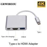 GRWIBEOU USB 3.1 Hub Type C To HDMI -Compatible 4K Converter support Samsung Dex mode USB-C Dock with PD for MacBook Pro/Air