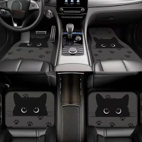Car Floor Mats, Cute Black Cat Car Floor Mats, Charming Cat Printed Anti Slip Mats with Big Eyes, Un