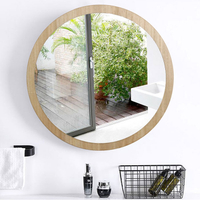 原木化妝鏡子實木鏡家用壁掛墻式浴室鏡洗手梳妝臺木質圓形裝飾鏡