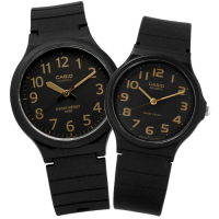 CASIO 簡潔復刻 數字時標 情侶對錶-黑金色/42mm+33mm