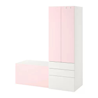 SMÅSTAD/PLATSA 收納組合, 白色 淺粉紅色/附長凳, 150x57x181 公分
