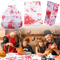 White&amp;Red Halloween Bloody Gloves Party Decoration Polyester Bloodstain Apron Scenery Making Cosplay Bloody Tablecloth