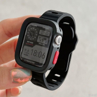 液態矽膠錶帶+保護殼套裝 適用於 Apple Watch Ultra2 9 8 7 6 5 SE 男女運動錶帶 蘋果錶帶