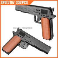 332pcs Military Weapon Gun M1911 Pistol With 6 Bullets Army Boy Building Blocks Toy Brick