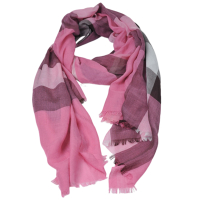BURBERRY 義大利製格紋莫代爾蠶絲混喀什米爾圍巾披肩圍巾(玫瑰粉/200x90)