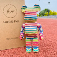 Karimoku 400% Bearbrick 28cm - Diamond Rainbow Skateboard Haroshi Fragment Handcrafted Wooden Collectible for Display and Gift