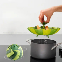 Retractable Folding Steamer Basket, Multi-functional Vegetable and Fruit Basket, Plastic Lotus Steamer Rack Steaming Basket