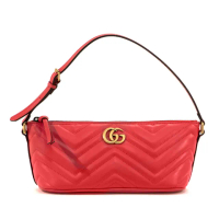 【GUCCI 古馳】739166 經典Marmont系列金釦絎縫牛皮手提肩背包腋下包(紅色)