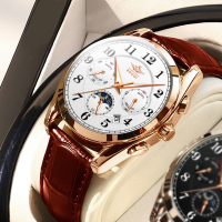 瑞士多功能三眼錶 盤設計運動男錶 防水夜光日歷手錶 男全自動機械錶