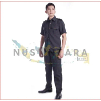 Setelan Baju Pakaian Lengan Pendek Seragam Safari Kerja Security Supir Driver Pribadi Satpam Hitam C