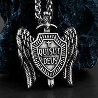 Retro Angel Wings Shield Sword Pendant Men's Fashion Catholic 316L Stainless Steel Pendant Necklace Gift Jewelry Wholesale