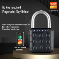 Biometric Digital Padlock IP67 Waterproof Tuay Smart Door Lock Cabinet Lock Gym Wardrobe Door Password Lock Smart Home Candado