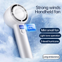 5 Speed Strong Wind USB Fan 1200mAh Mini Fan With Digital Display Portable Hand Fan Rechargeable Fan